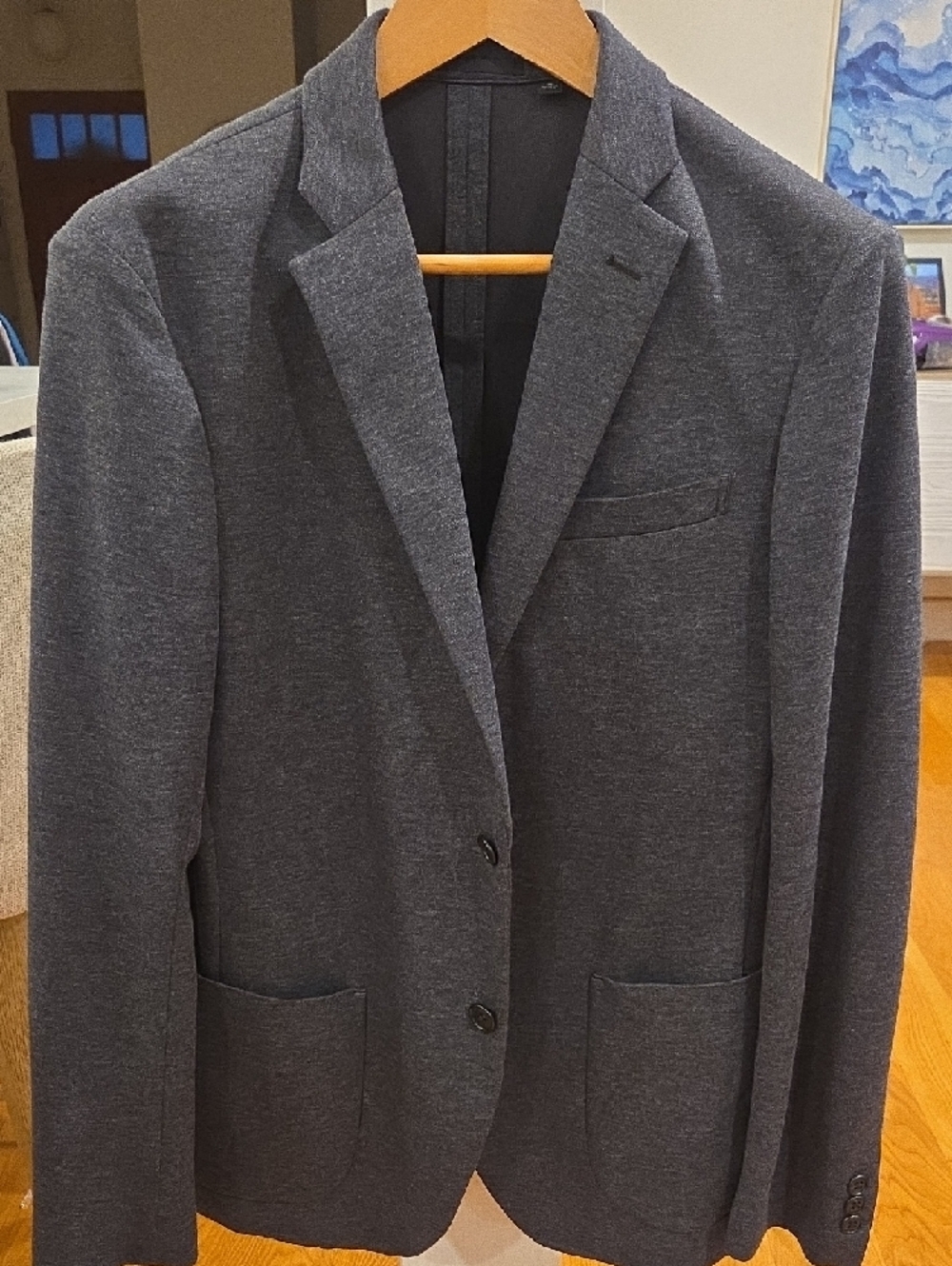 Uniqlo Men's Slim Fit Charcoal Grey Cotton-Blend Knit Lightweight Sport Coat (M)